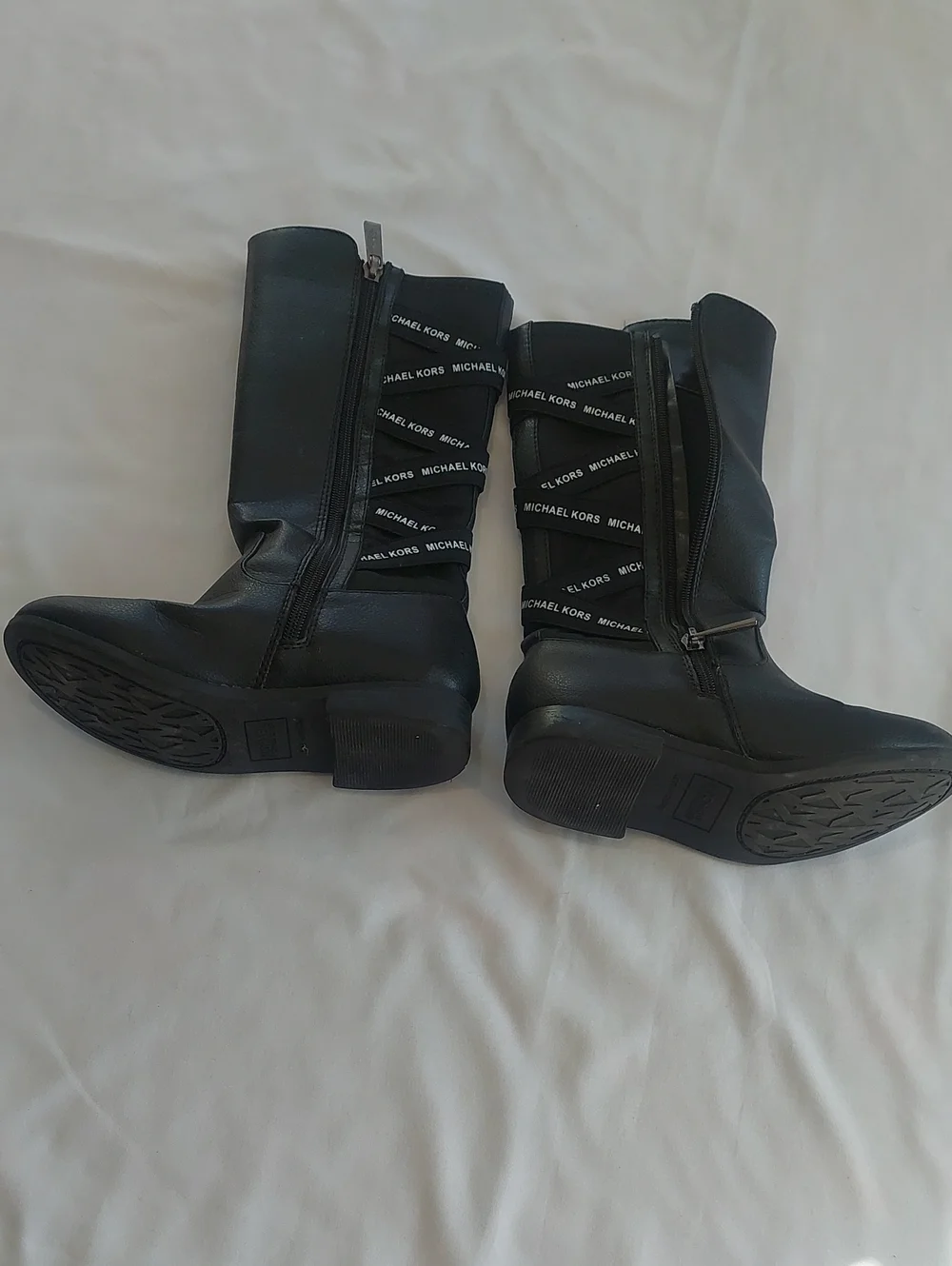 Michael Kors Black Leather Mid-Calf Logo Boots.Size 13